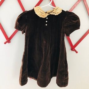 1940s girls velour brown dress vintage 3T 4T